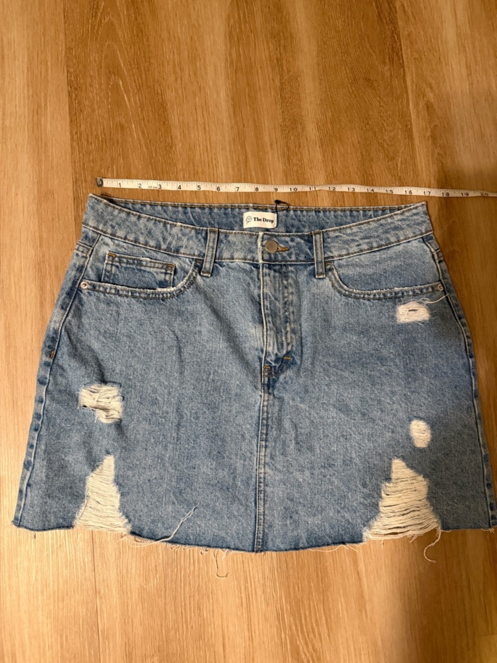 The Drop NWOT Distressed Denim Mini Skirt